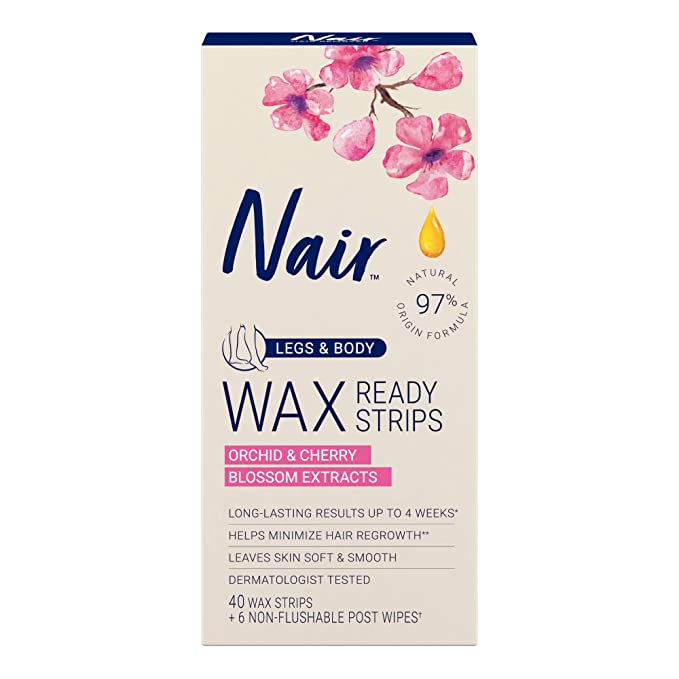 Nair Legs & Body Wax Ready Strips Orchid & Cherry Blossom Extracts 40 wax strips