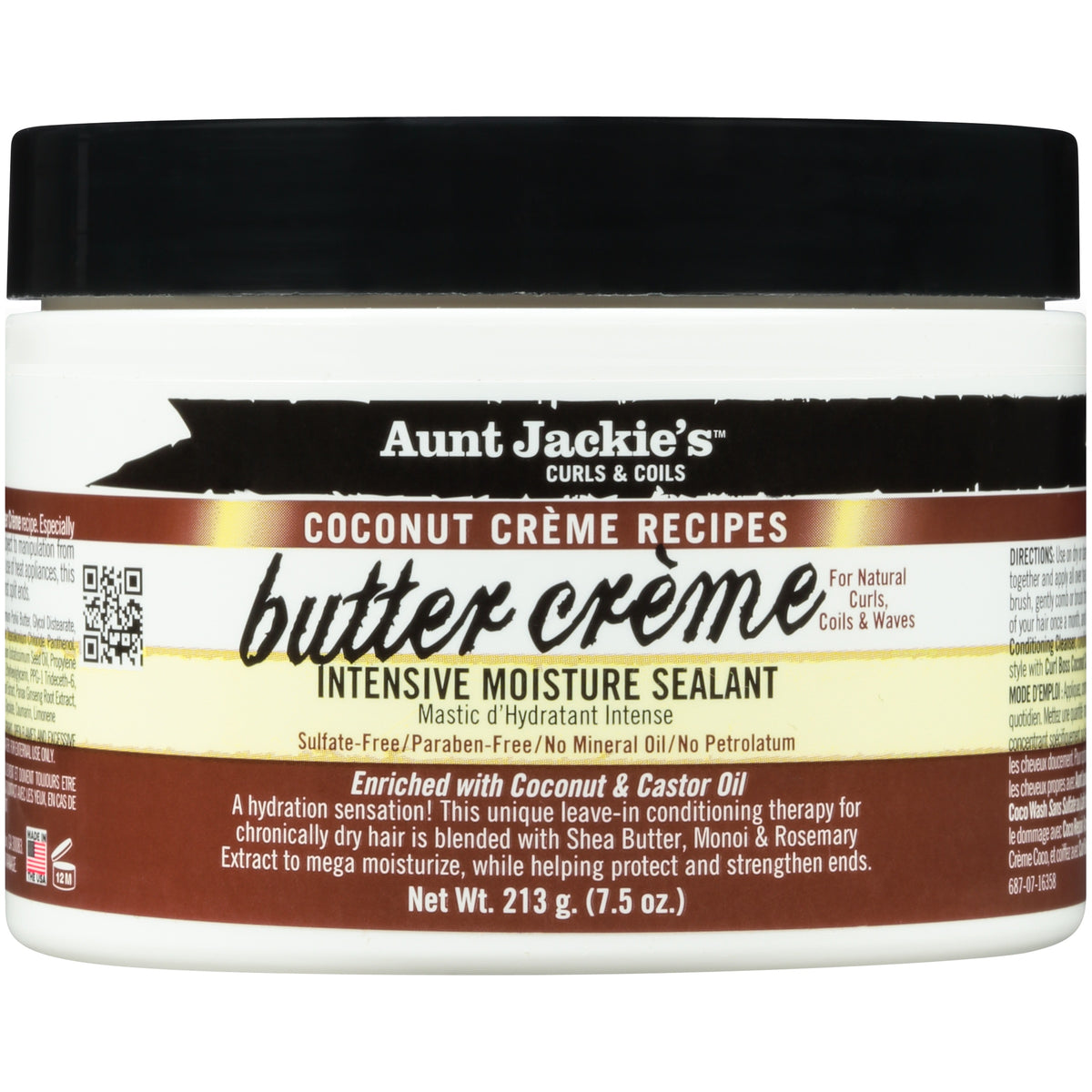 Aunt Jackie's Curls & Coils Coconut Creme Recipes Butter Creme Intensive Moisture Sealant Leave-In Conditioner 7.5 Oz. Jar