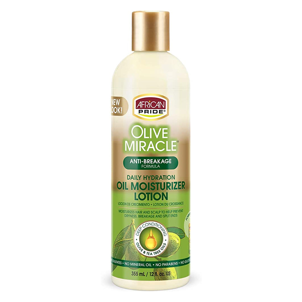 African Pride Olive Miracle olive and tea tree oil to prevent damage and seal in moisture Hair Moisturizing Lotion 12 oz