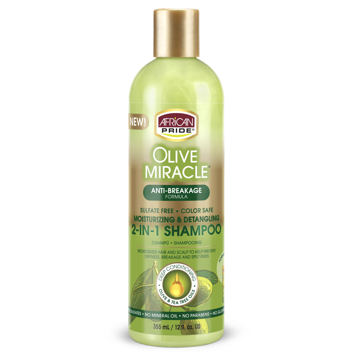 African Pride Olive Miracle Detangling Moisturizing Anti-Breakage Formula 2-in-1 Shampoo Plus Conditioner 12oz
