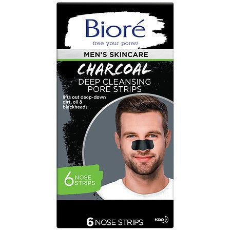 Bioré Men's Blackhead Remover Pore Strips, Charcoal Deep Cleansing Nose Strips 6ct
