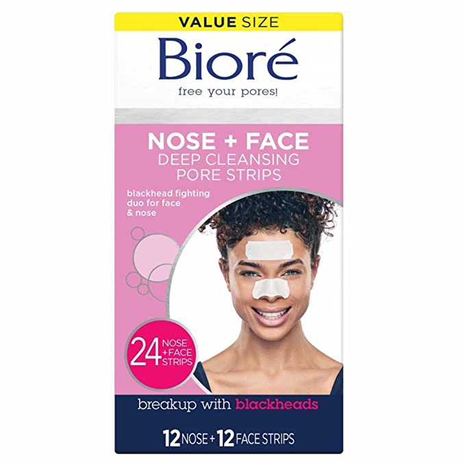 Bioré Nose+Face Blackhead Remover Pore Strips, Deep Cleansing with Instant Blackhead Removal  6ct
