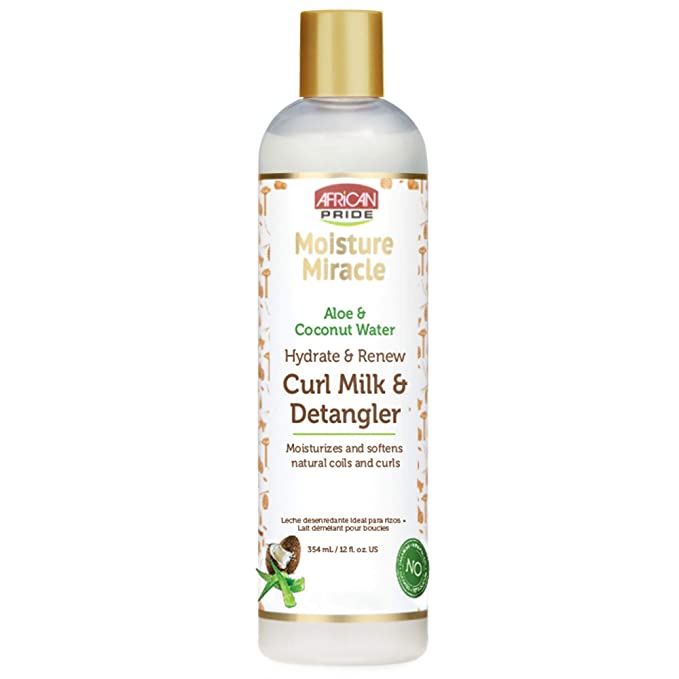 African Pride Moisture Miracle Aloe & Coconut Water Hydrate & Renew Curl Milk & Hair Detangler 12 oz.