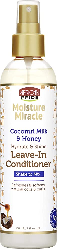 African Pride Moisture Miracle Coconut Milk & Honey Hydrate & Shine Leave-In Conditioner, 8oz