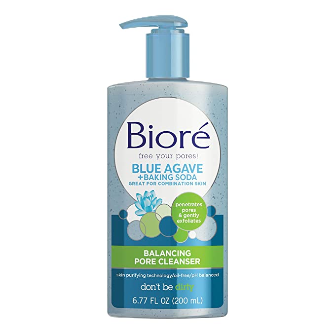 Bioré Blue Agave + Baking Soda Balancing Pore Cleanser, Liquid Cleanser for Combination Skin, to Penetrate Pores & Gently Exfoliate Skin, 6.77 oz.
