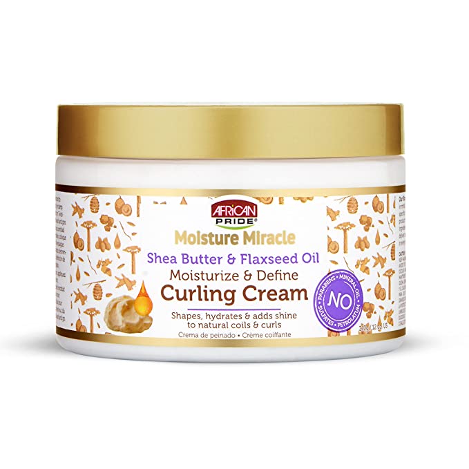 African Pride Moisture Miracle Shea Butter & Flaxseed Oil Moisturizes & Defines Curling Cream 12 oz.