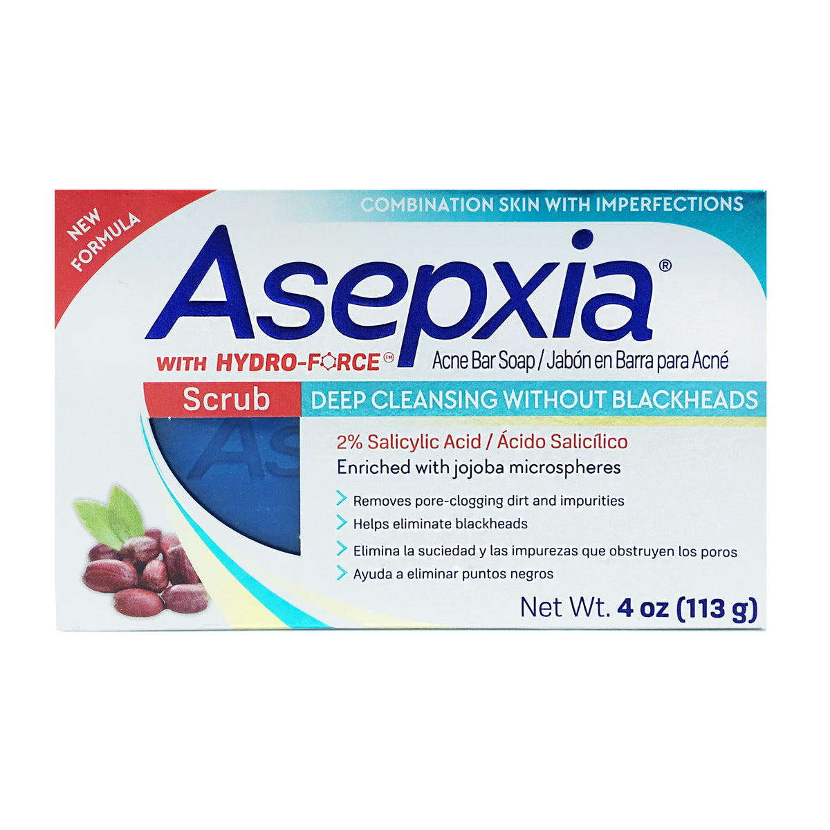 Asepxia Scrub Acne Bar Soap Deep Cleansing Without Blackheads, 4 Oz.