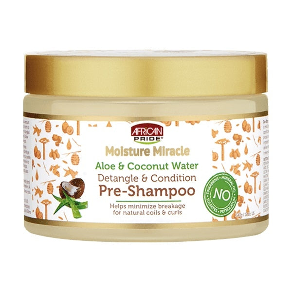 African Pride Moisture Miracle Aloe & Coconut Water Detangle & Condition Pre-Shampoo 12 oz
