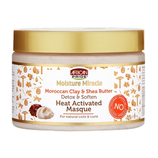 African Pride Moisture Miracle Moroccan Clay & Shea Butter Heat Activated Masque 12 oz