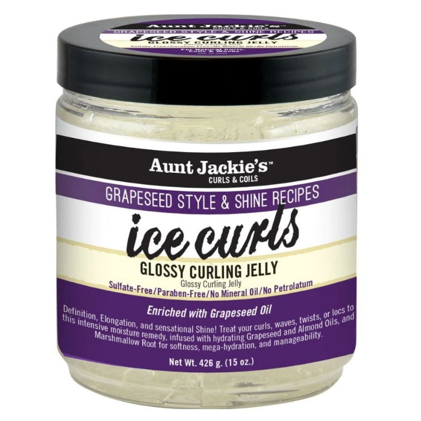 Aunt Jackie's Curls & Coils Grapeseed Style & Shine Recipes Ice Curls Glossy Curling Jelly 15 oz