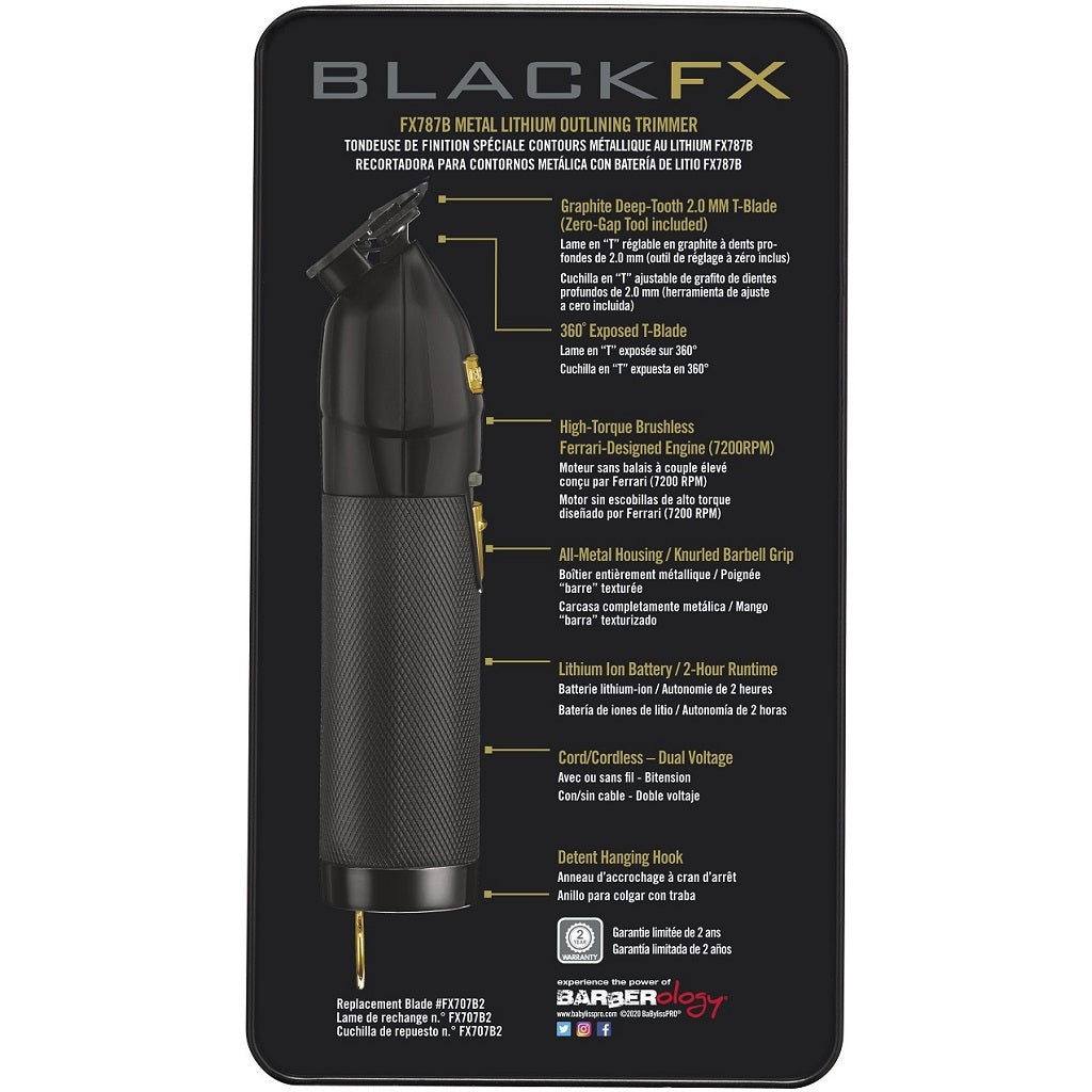 BaByliss Pro BLACKFX Metal Lithium Outlining Trimmer - Stay Gold Sofie Pok #FX787B (Dual Voltage)