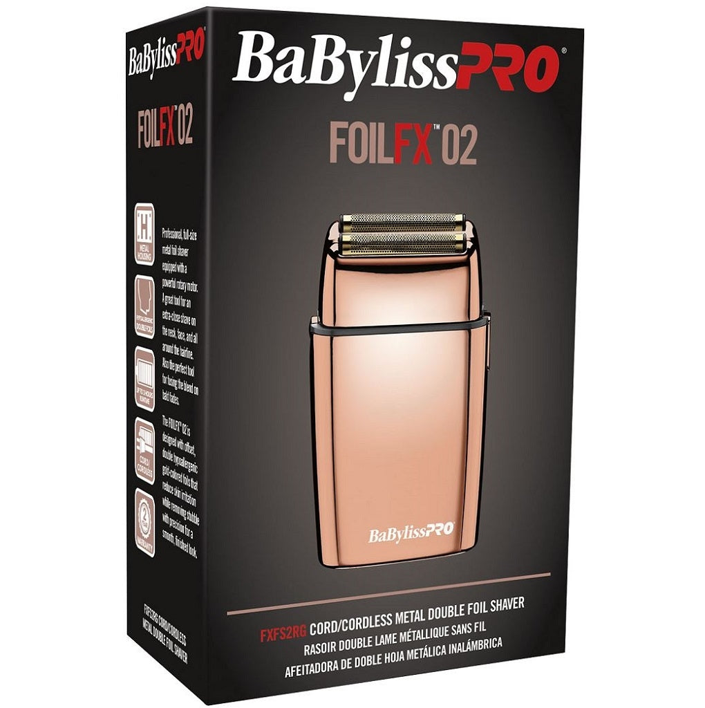 BaByliss Pro FOILFX02 Cordless Metal Double Foil Shaver - Rose Gold #FXFS2RG (Dual Voltage)